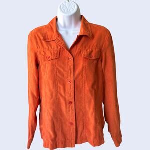 Selene Sport M Vintage Button-Up Shirt Orange Dual Pockets Relaxed